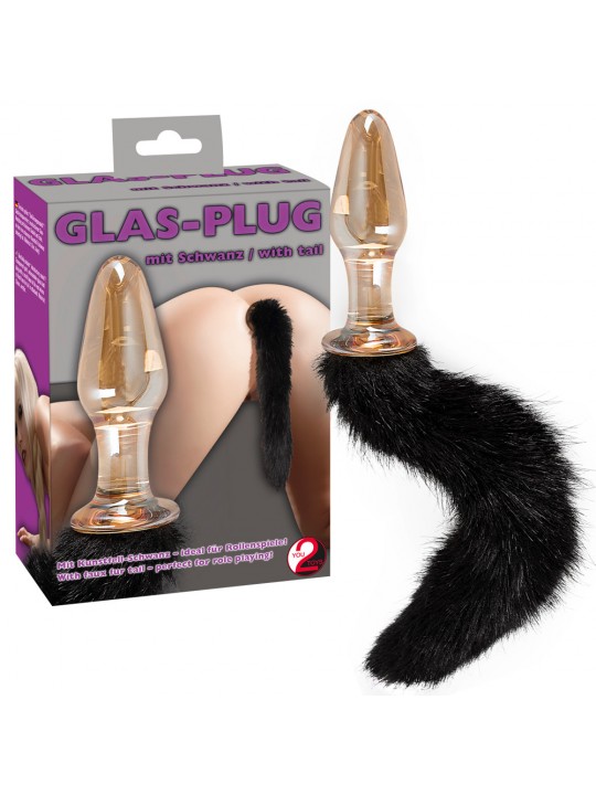 PLUG ANAL EM VIDRO COM CAUDA PRETA