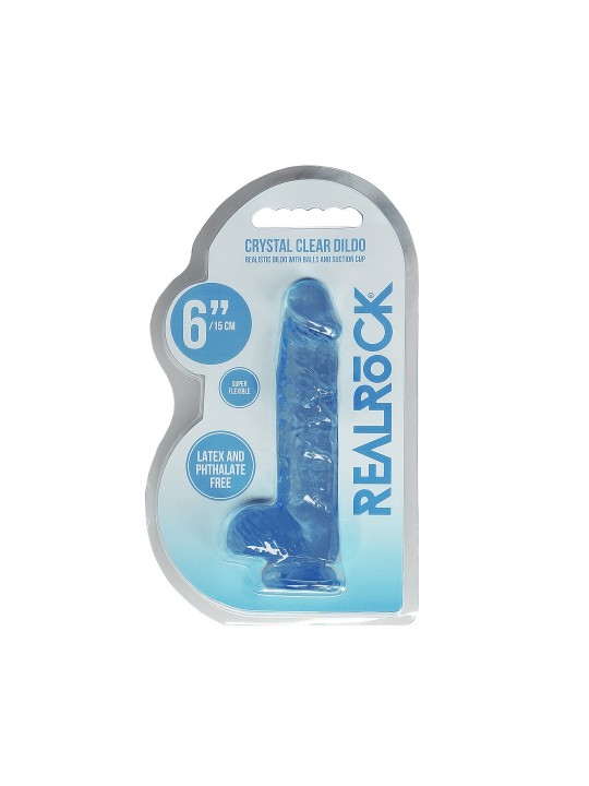 DILDO REALISTA COM TESTÍCULOS CRYSTAL CLEAR 6 /15 CM AZUL REALROCK