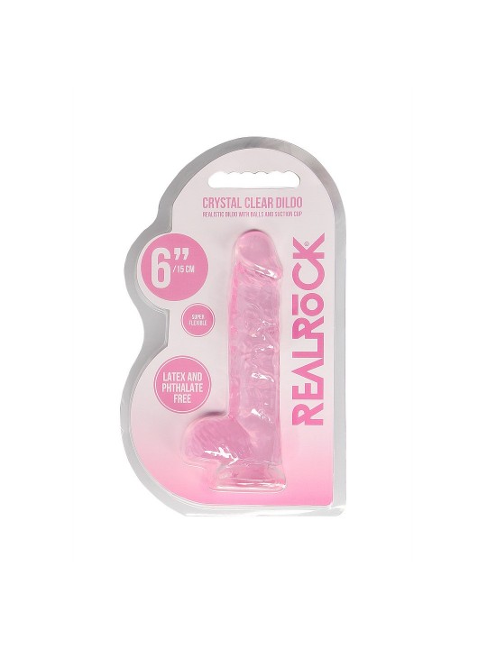 DILDO REALISTA COM TESTÍCULOS CRYSTAL CLEAR 6 /15 CM ROSA REALROCK