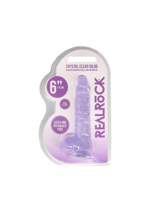DILDO REALISTA COM TESTÍCULOS CRYSTAL CLEAR 6 /15 CM ROXO REALROCK