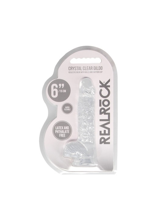 DILDO REALISTA COM TESTÍCULOS CRYSTAL CLEAR 6 /15 CM TRANSPARENTE REALROCK