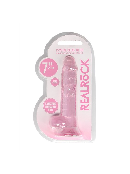 DILDO REALISTA COM TESTÍCULOS CRYSTAL CLEAR 7 /18 CM ROSA REALROCK