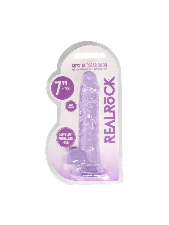 DILDO REALISTA COM TESTÍCULOS CRYSTAL CLEAR 7 /18 CM ROXO REALROCK