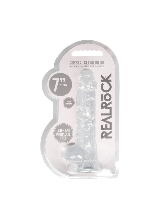 DILDO REALISTA COM TESTÍCULOS CRYSTAL CLEAR 7 /18 CM TRANSPARENTE REALROCK