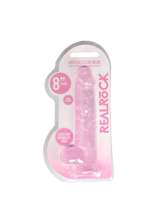 DILDO REALISTA COM TESTÍCULOS CRYSTAL CLEAR 8 /21 CM ROSA REALROCK