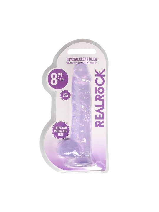 DILDO REALISTA COM TESTÍCULOS CRYSTAL CLEAR 8 /21CM ROXO REALROCK