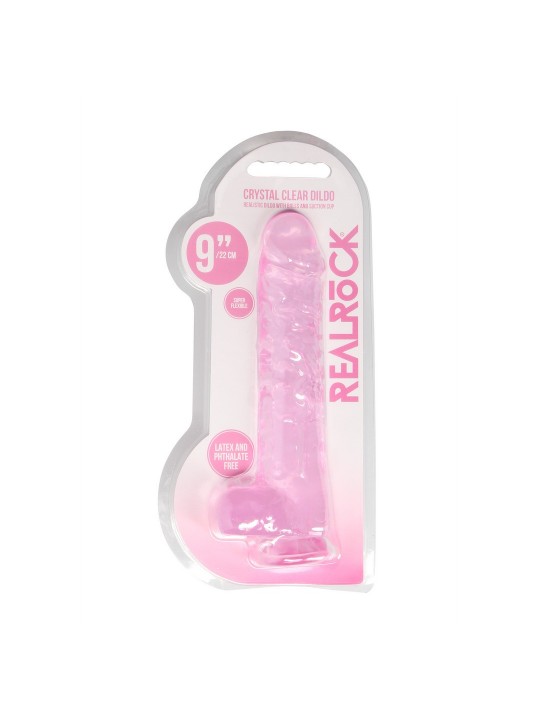 DILDO REALISTA COM TESTÍCULOS CRYSTAL CLEAR 9 /23 CM ROSA REALROCK