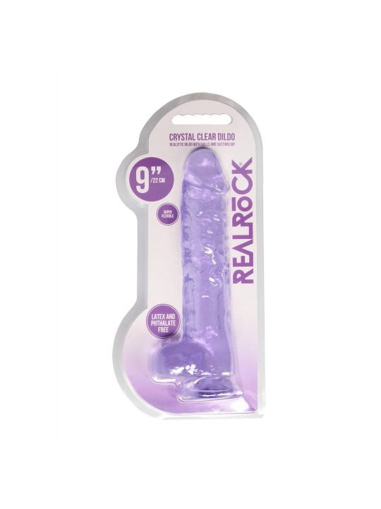 DILDO REALISTA COM TESTÍCULOS CRYSTAL CLEAR 9 /23 CM ROXO REALROCK