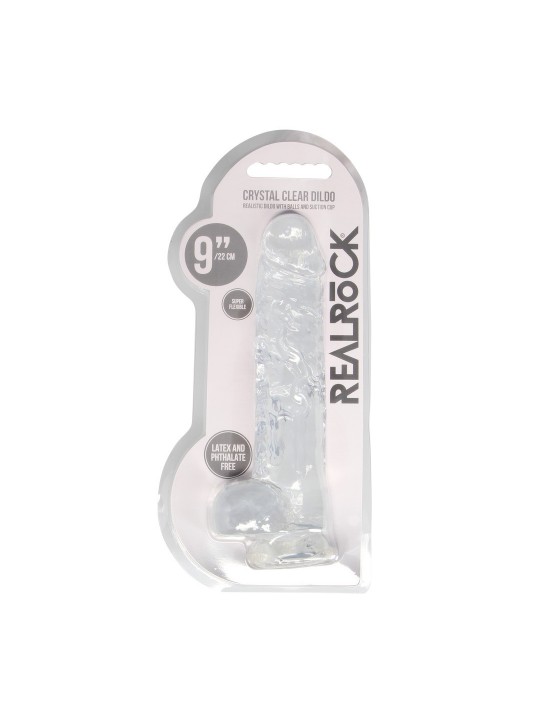 DILDO REALISTA COM TESTÍCULOS CRYSTAL CLEAR 9 /23CM TRANSPARENTE REALROCK
