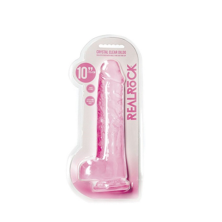 DILDO REALISTA COM TESTÍCULOS CRYSTAL CLEAR10 /25,4 CM ROSA REALROCK