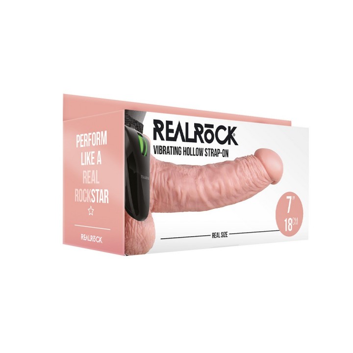 STRAP-ON OCO COM TESTÍCULOS E VIBRAÇÃO 7 /18 CM FLESH REALROCK