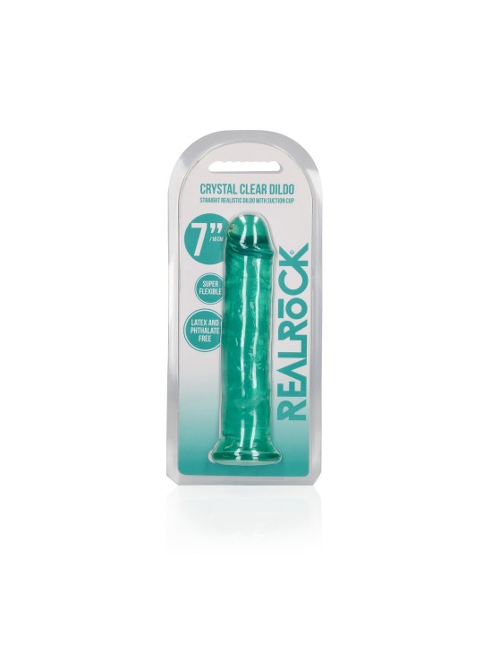 DILDO STRAIGHT REALISTIC CRYSTAL CLEAR 7 /18 CM VERDE REALROCK