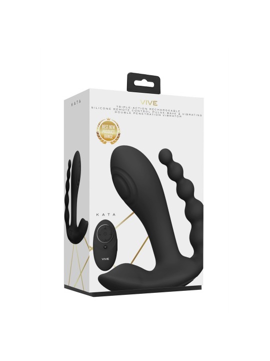 ESTIMULADOR COM DUPLA PENETRAÇÃO KATA PULSE WAVE BLACK VIVE