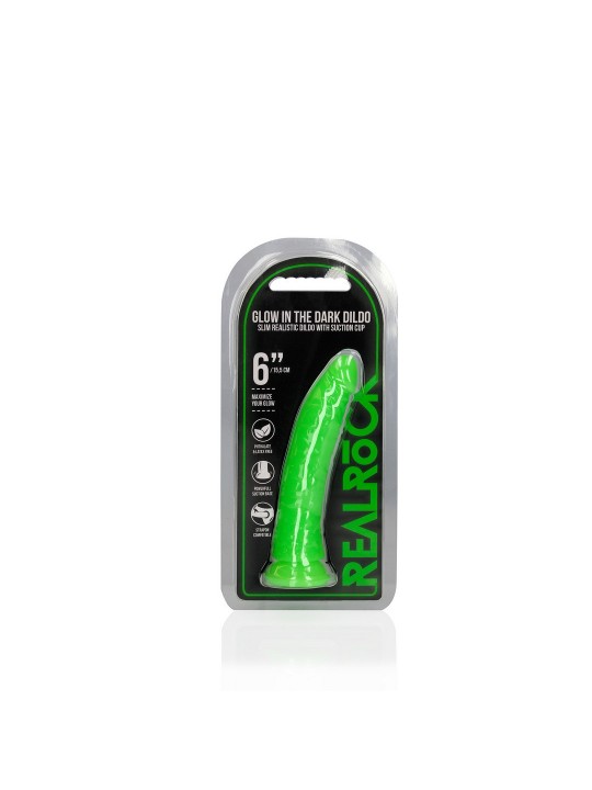 DILDO SLIM REALISTIC DILDO GLOW IN THE DARK 6'' / 15,5 CM REALROCK