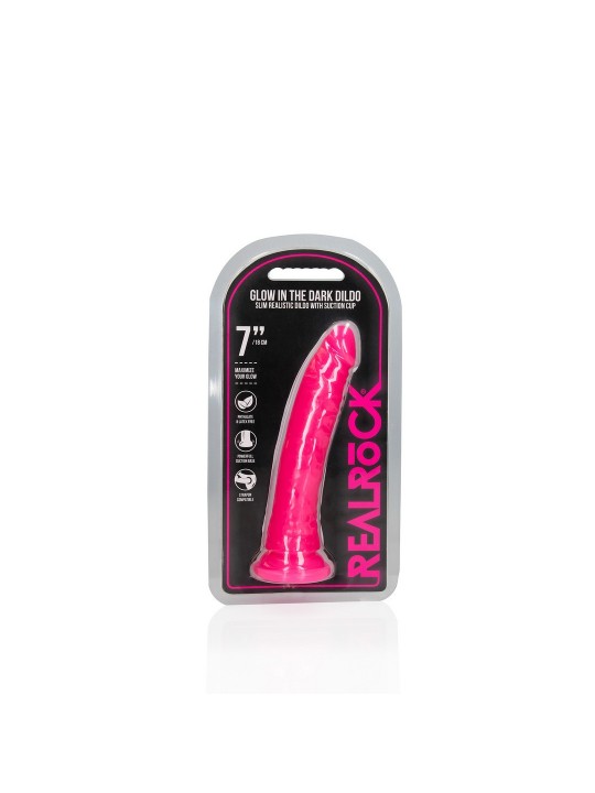 DILDO SLIM REALISTIC DILDO GLOW IN THE DARK 7'' / 18 CM ROSA REALROCK