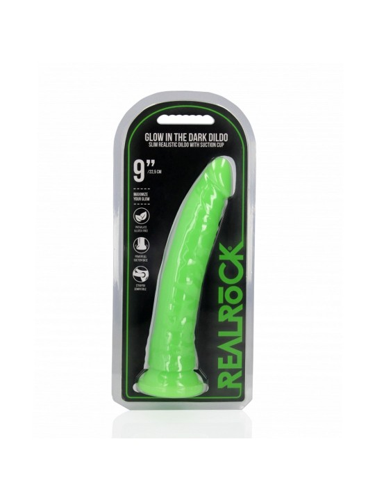 DILDO SLIM REALISTIC DILDO GLOW IN THE DARK 9'' / 22,5 CM REALROCK