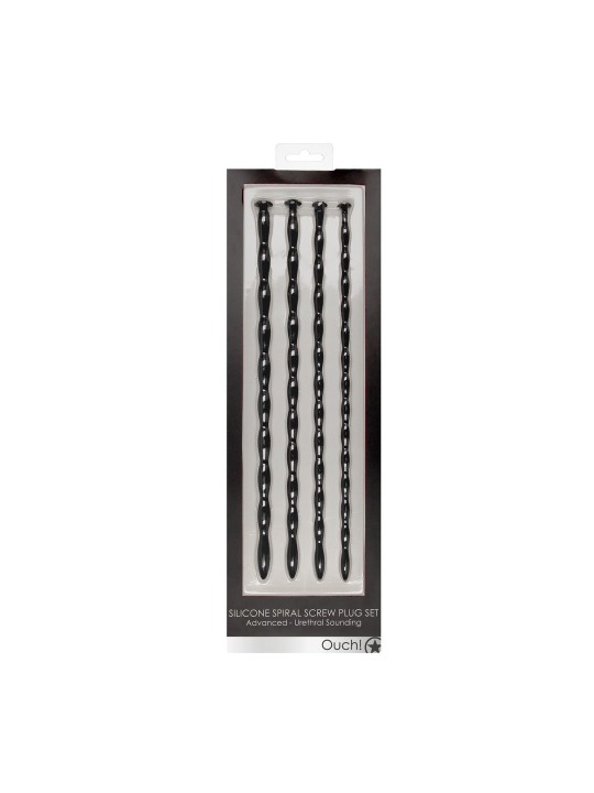 CONJUNTO DE SONDAS DE URETRA SILICONE SPIRAL SCREW PLUG SET ADVANCED PRETO OUCH!