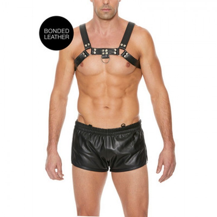 ARNÊS LEATHER BULLDOG HARNESS L/XL PRETO OUCH!