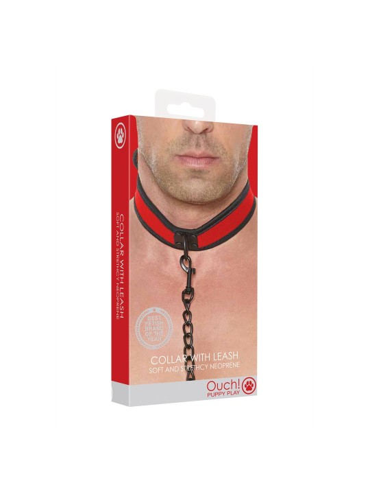 COLEIRA EM NEOPRENO VERMELHA COM TRELA OUCH!