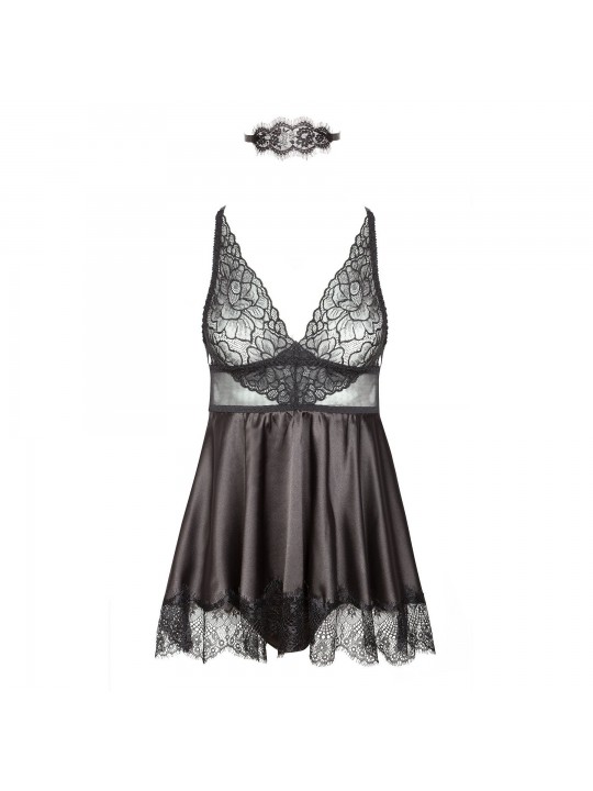 CAMISA DE NOITE E TANGA EVE PRETO BEAUTY NIGHT FASHION - 40-42 L/XL