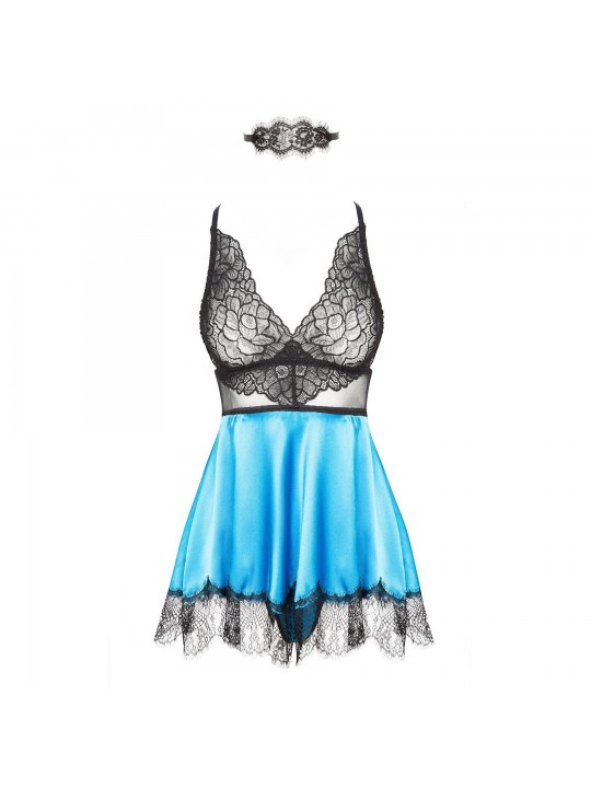 CAMISA DE NOITE E TANGA EVE TURQUESA  BEAUTY NIGHT FASHION - 36-38 S/M