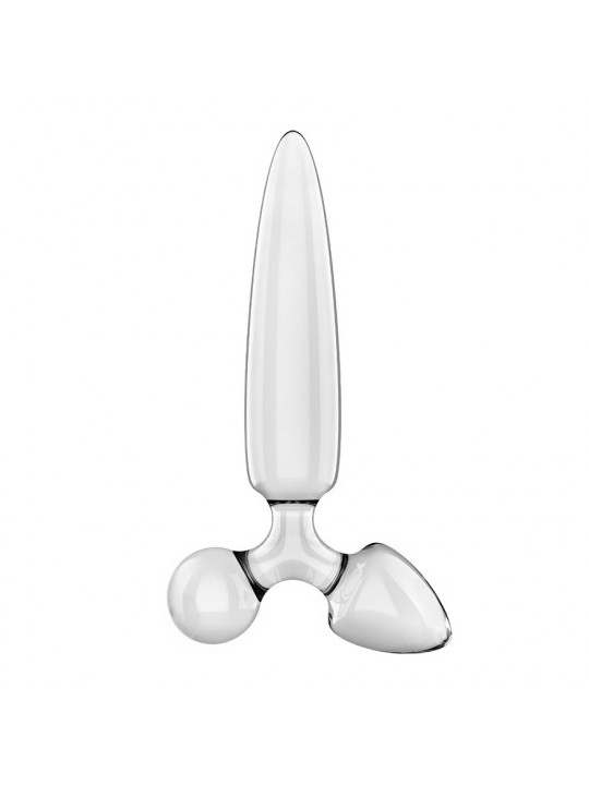 DILDO DE VIDRO COM PLUG TRIPLE CRYSTAL 1 TRANSPARENTE SATISFYER