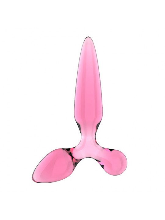 DILDO DE VIDRO COM PLUG TRIPLE CRYSTAL 2 ROSA SATISFYER