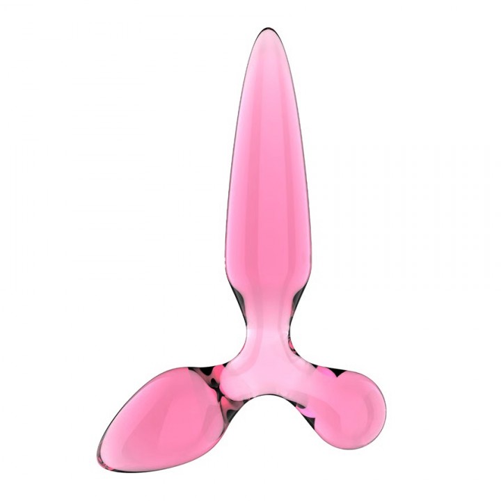 DILDO DE VIDRO COM PLUG TRIPLE CRYSTAL 2 ROSA SATISFYER