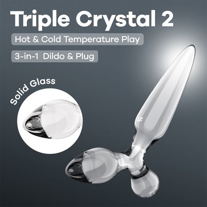 DILDO DE VIDRO COM PLUG TRIPLE CRYSTAL 2 TRANSPARENTE SATISFYER