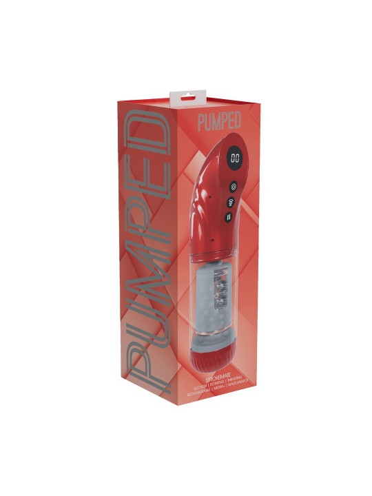 MASTURBADOR VIBRATÓRIO COM SUCÇÃO E IMPULSO STROKEMATE METALLIC RED PUMPED