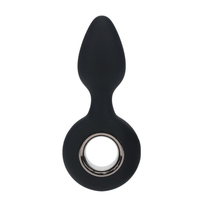 PLUG ANAL DE SILICONE COM VIBRAÇÃO E ALÇA PRETO LEVELZ