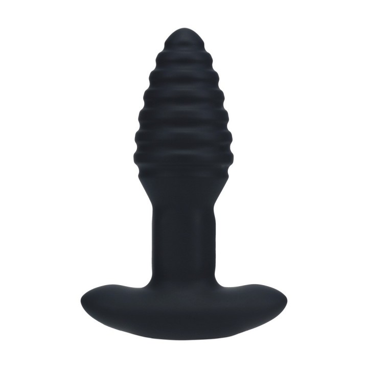 PLUG ANAL VIBRATÓRIO COM ESTRIAS EM SILICONE COM ROTAÇÃO E COMANDO LEVELZ