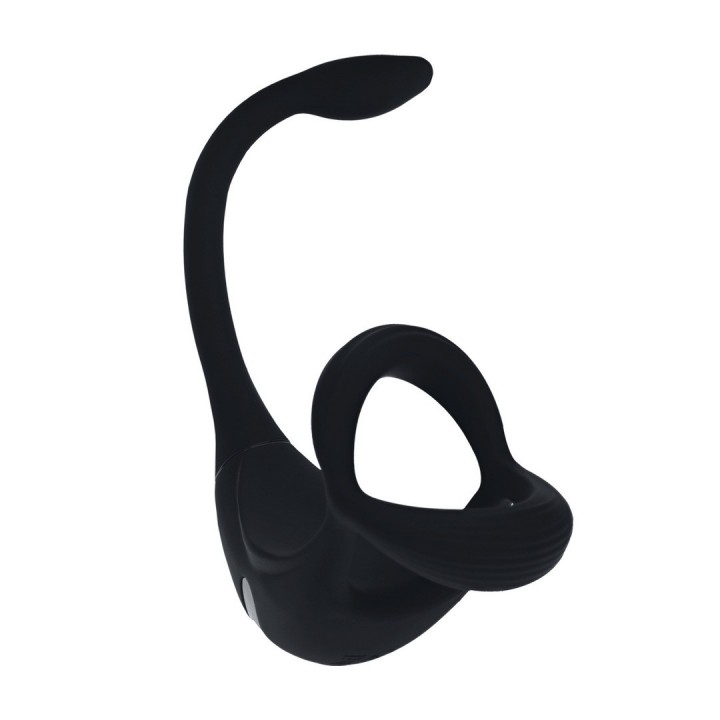 ANEL PARA O PENIS TRI O VIBRATÓRIO DE SILICONE COM COMANDO REMOTO E ESTIMULADOR PRETO LEVELZ