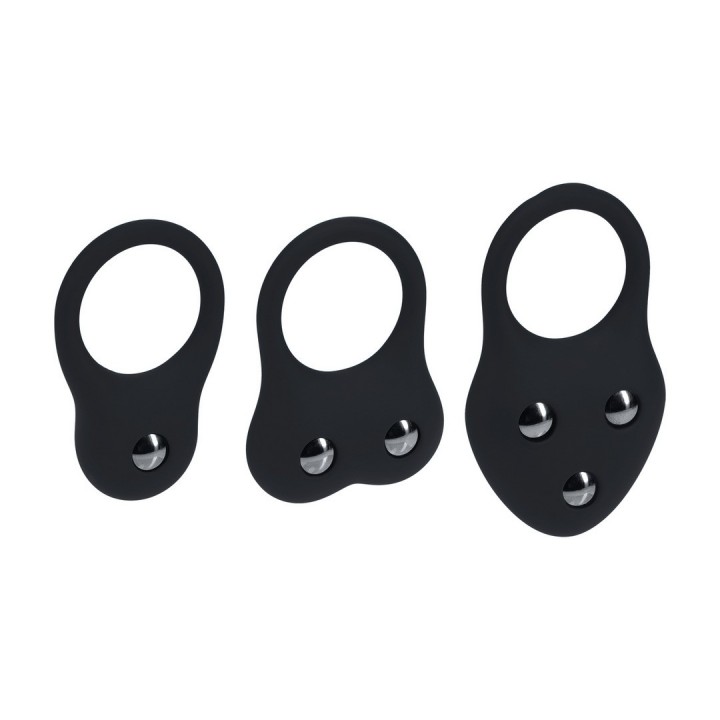 CONJUNTO DE 3 ANÉIS EM SILICONE PARA O PÉNIS COM PESOS S/M/L PRETO LEVELZ