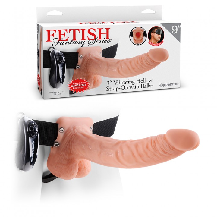 STRAP-ON OCO COM VIBRAÇÃO E TESTÍCULOS 9 FETISH FANTASY SERIES BRANCO