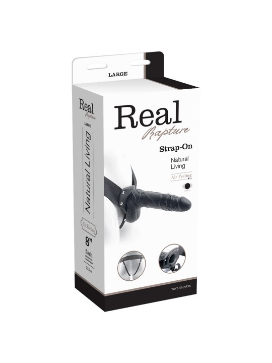 STRAP-ON OCO COM VIBRAÇÃO E TESTÍCULOS REAL RAPTURE AIR FEELING 8 PRETO