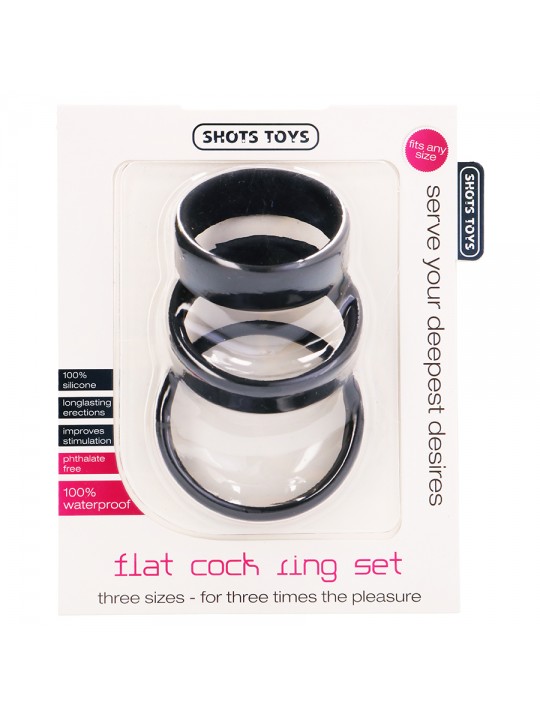 CONJUNTO DE ANÉIS PARA O PÉNIS FLAT COCK RINGS SET PRETOS