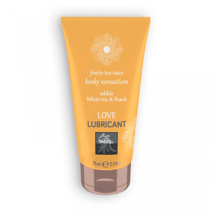 LUBRIFICANTE BEIJÁVEL LOVE FRUITY TEA COM SABOR A CHÁ BRANCO E PÊSSEGO SHIATSU? 75ML