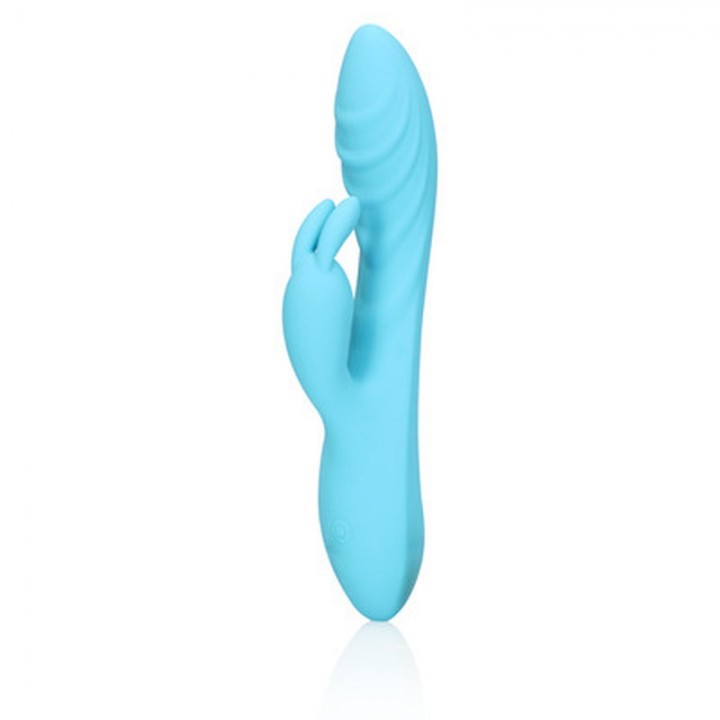 VIBRADOR RIBBED ULTRA SOFT SILICONE RABBIT GLACIAL BLUE LOVELINE